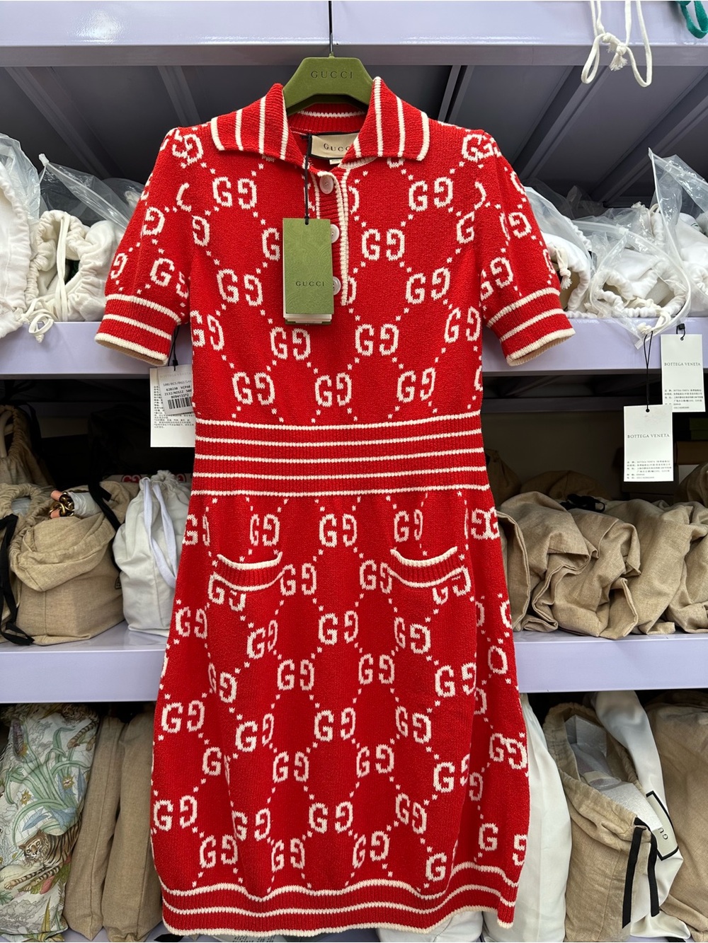 Gucci Red and White Knit Polo Dress